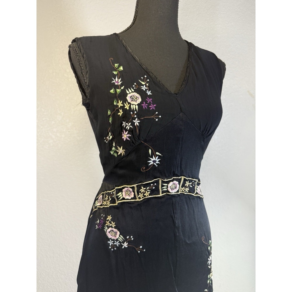 Nataya Black Dress Sz Medium Midi Floral Embroidered Whimsy Goth Women Fairy Y2K